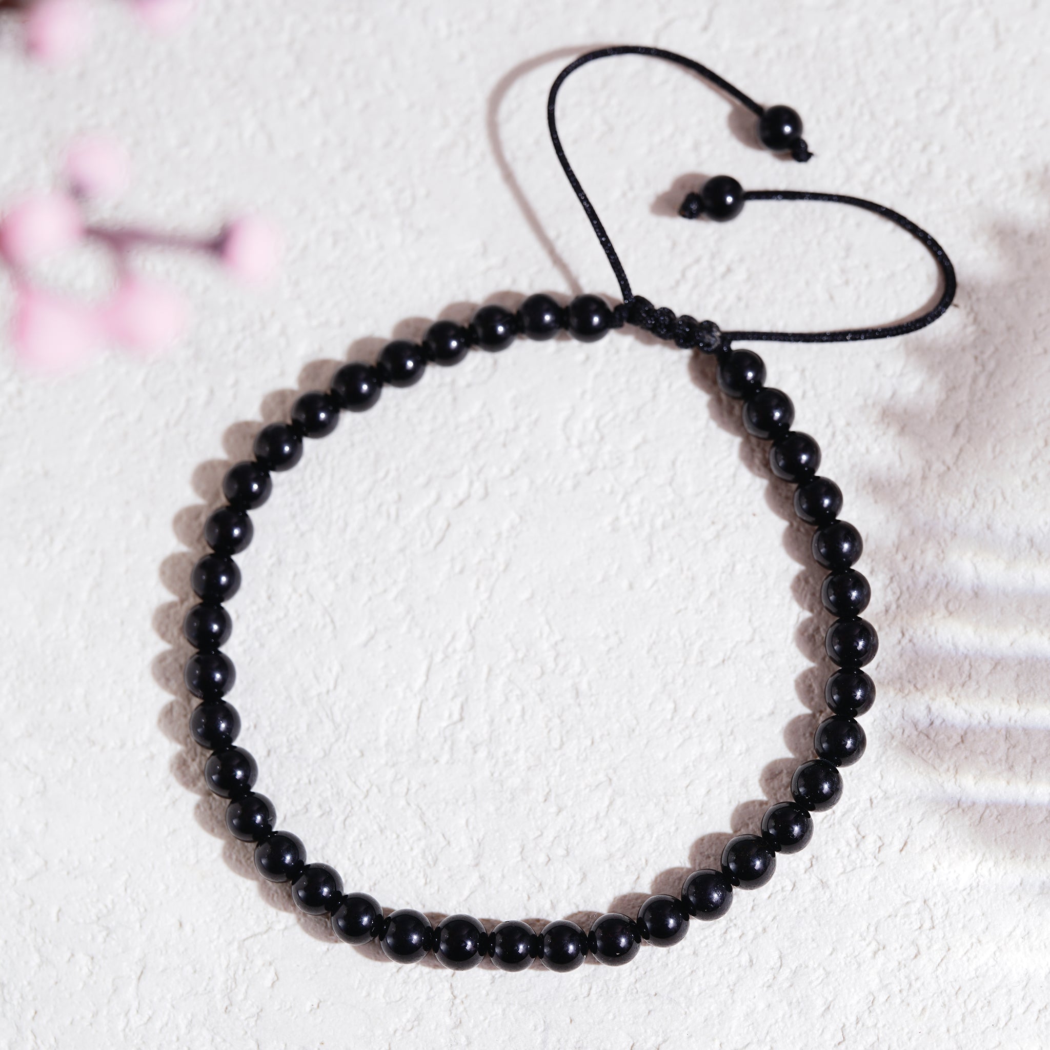 Adjustable 4mm bracelet - Black Obsidian
