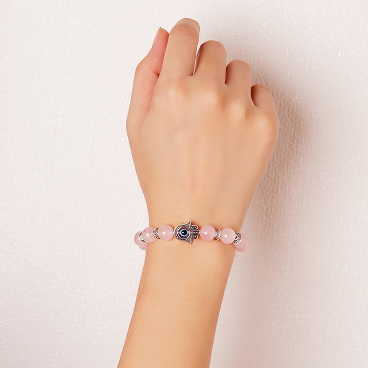 Hamsa Gemstone Beaded Bracelet - Rose Quartz