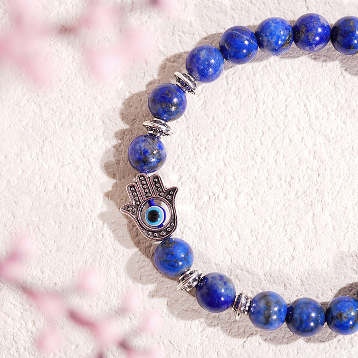 Hamsa Gemstone Beaded Bracelet - Lapis Lazuli