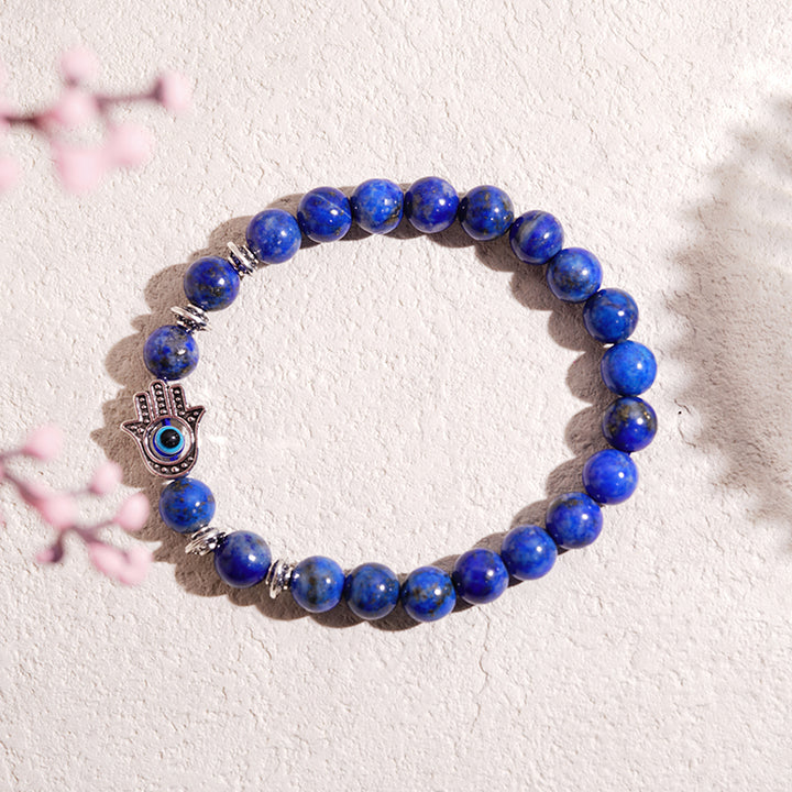 Hamsa Gemstone Beaded Bracelet - Lapis Lazuli